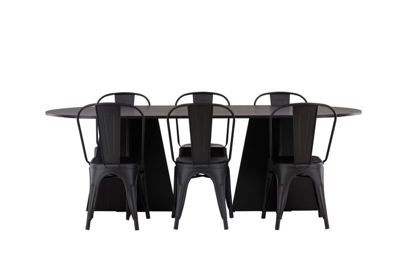Bootcut Spisebord 230x115 cm med 4 Tempe Stole, Sort