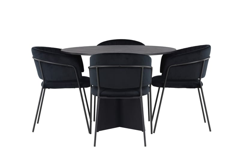 Bootcut Spisebordsgruppe 110 cm Rund med 4 Selma Stole, Svart