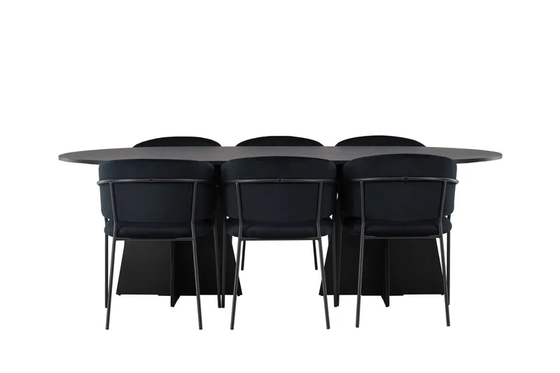 Bootcut Spisebordsgruppe 230 cm Oval med 6 Selma Stole, Svart