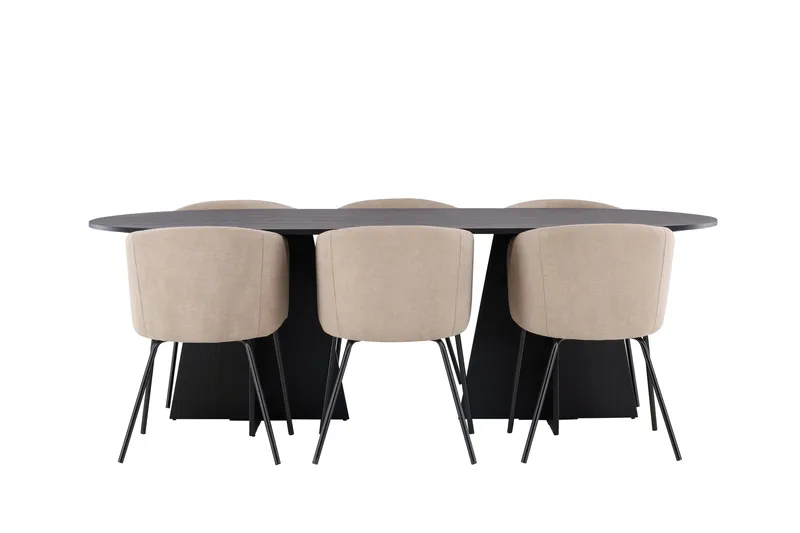 Bootcut Spisebordsgruppe 230 cm Rektangulær med 6 Berit Stole, Beige