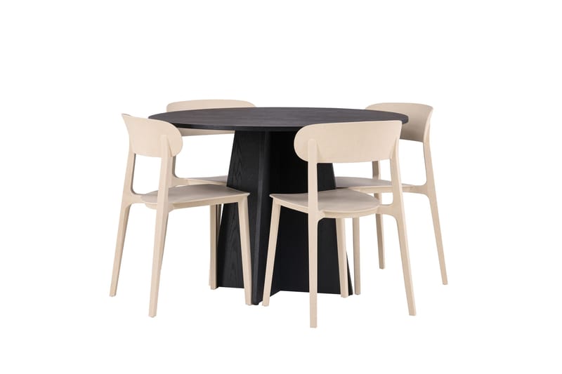Bootcut Spisebordssæt 110 cm Rund med 4 Åstol Stole - Beige - Møbler - Borde - Spisebordssæt