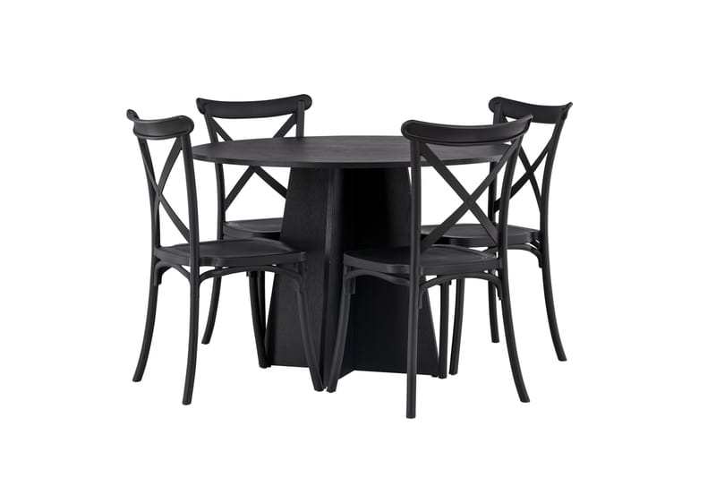 Bootcut Spisebordssæt 110 cm Rund med 4 Crosett Stole - Svart - Møbler - Borde - Spisebordssæt