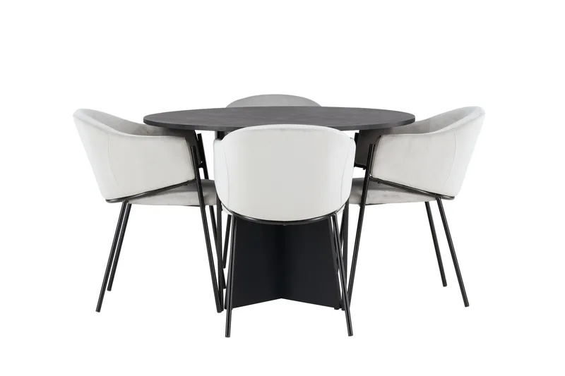 Bootcut Spisebordssæt 110 cm Rund med 4 Evelina Stole, Svart