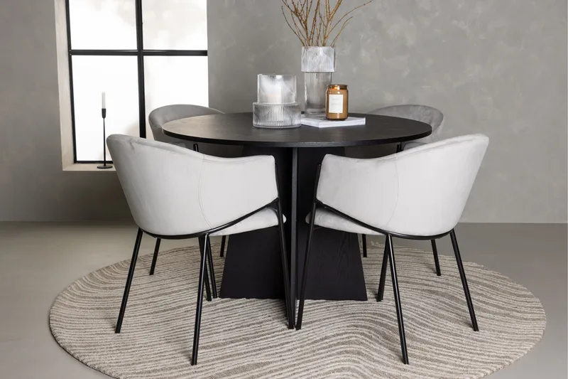 Bootcut Spisebordssæt 110 cm Rund med 4 Evelina Stole - Svart - Møbler - Borde - Spisebordssæt