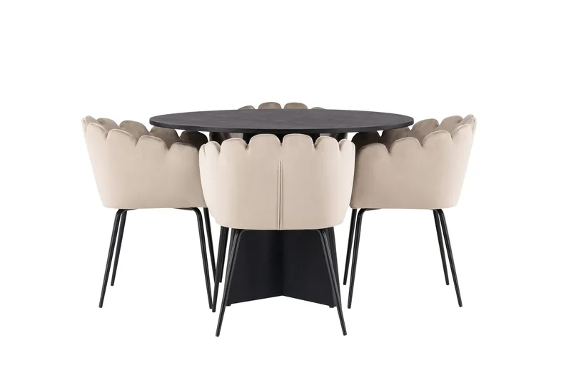 Bootcut Spisebordssæt 110 cm Rund med 4 Limhamn Stole, Beige