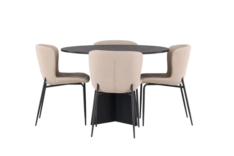 Bootcut Spisebordssæt 110 cm Rund med 4 Modesto Stole, Svart