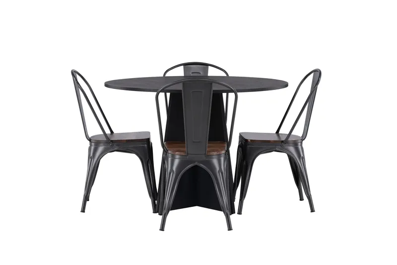 Bootcut Spisebordssæt 110 cm Rund med 4 Tempe Stole, Svart