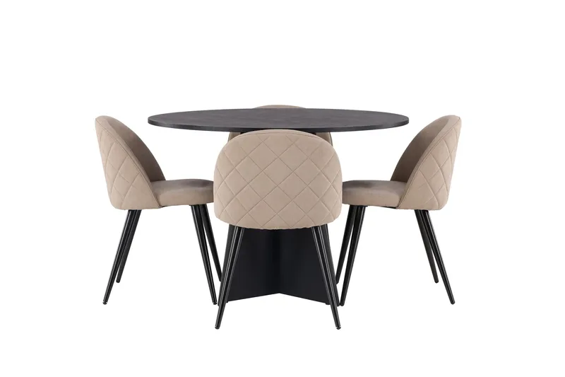 Bootcut Spisebordssæt 110 cm Rund med 4 Velvet Stole, Beige
