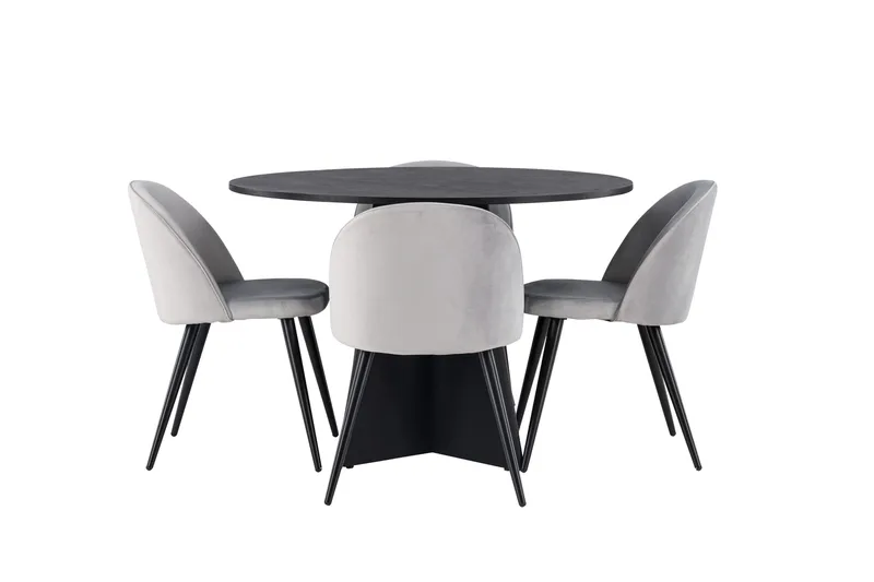 Bootcut Spisebordssæt 110 cm Rund med 4 Velvet Stole, Svart