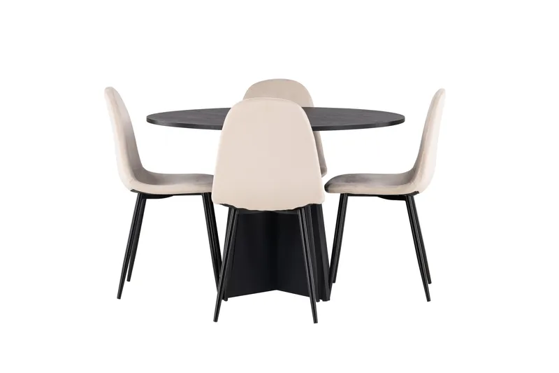 Bootcut Spisebordssæt 110 cm Rund med 4 Polar Stole, Beige