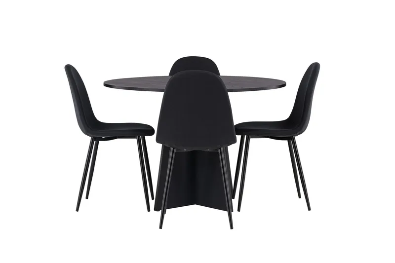 Bootcut Spisebordssæt 110 cm Rund med 4 Polar Stole, Svart