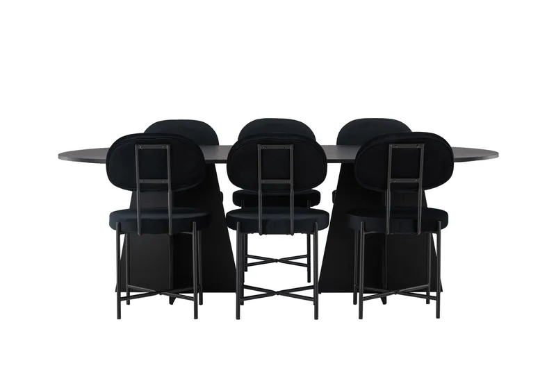 Bootcut Spisebordssæt 230 cm Oval med 6 Stella Stole, Svart