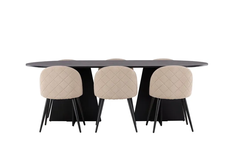 Bootcut Spisebordssæt 230 cm Rektangulær med 6 Velvet Stole, Beige