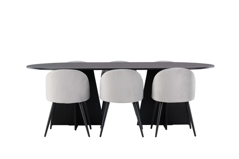 Bootcut Spisebordssæt 230 cm Rektangulær med 6 Velvet Stole, Svart