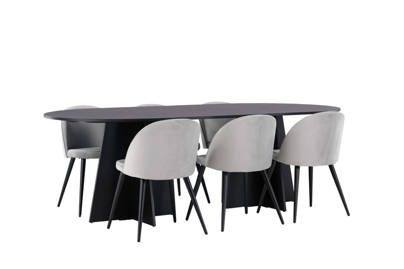 Bootcut Spisebordssæt 230 cm Rektangulær med 6 Velvet Stole - Svart - Møbler - Borde - Spisebordss æt