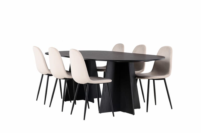 Bootcut Spisebordssæt 230 cm Rektangulær med 6 Polar Stole - Beige - Møbler - Borde - Spisebordssæt