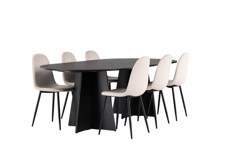 Bootcut Spisebordssæt 230 cm Rektangulær med 6 Polar Stole - Beige - Møbler - Borde - Spisebordssæt