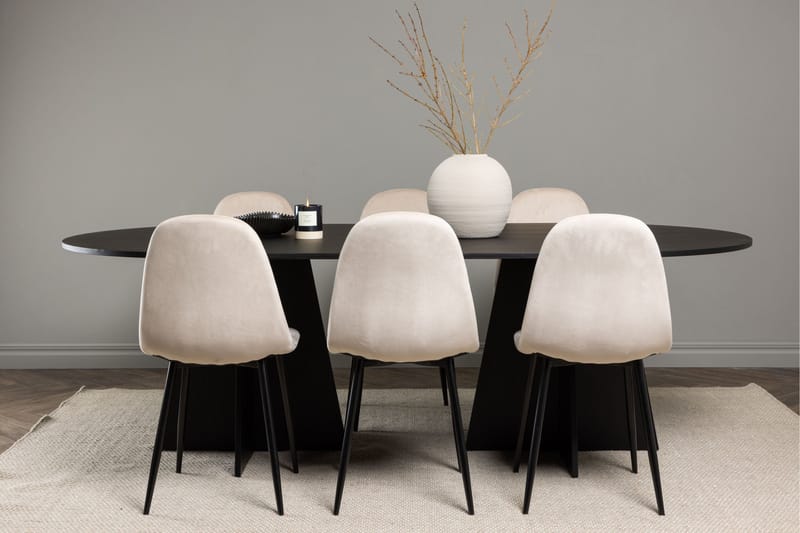 Bootcut Spisebordssæt 230 cm Rektangulær med 6 Polar Stole - Beige - Møbler - Borde - Spisebordssæt