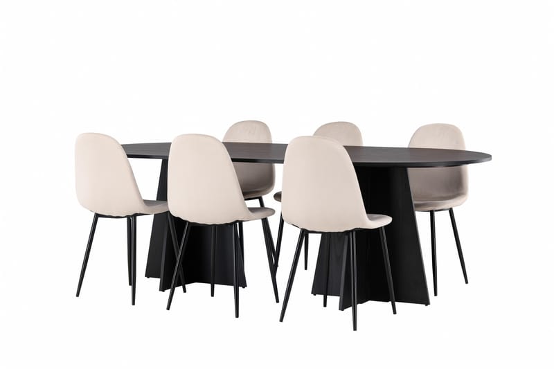 Bootcut Spisebordssæt 230 cm Rektangulær med 6 Polar Stole - Beige - Møbler - Borde - Spisebordssæt