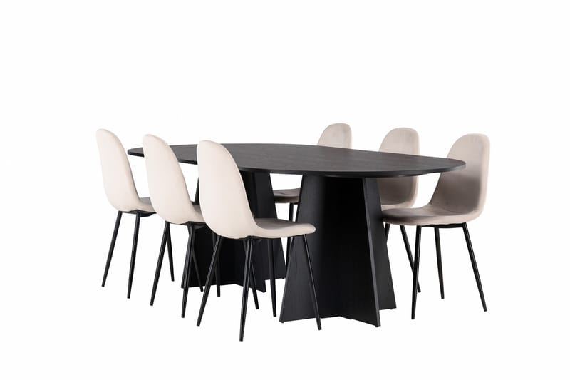 Bootcut Spisebordssæt 230 cm Rektangulær med 6 Polar Stole - Beige - Møbler - Borde - Spisebordssæt