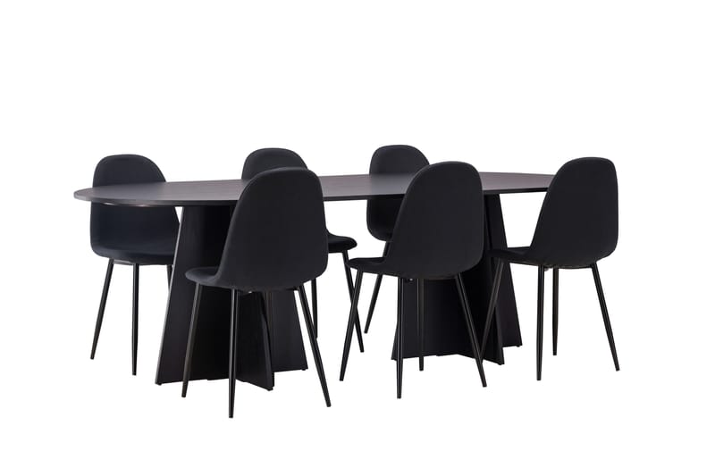 Bootcut Spisebordssæt 230 cm Rektangulær med 6 Polar Stole - Svart - Møbler - Borde - Spisebordssæt