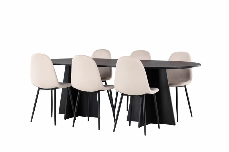 Bootcut Spisebordssæt 230 cm Rektangulær med 6 Polar Stole - Beige - Møbler - Borde - Spisebordssæt