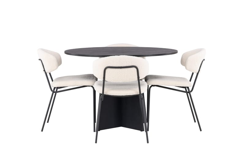 Bootcut Spisegruppe 110 cm Rund med 4 Chico Stole - Svart - Møbler - Borde - Spisebordssæt