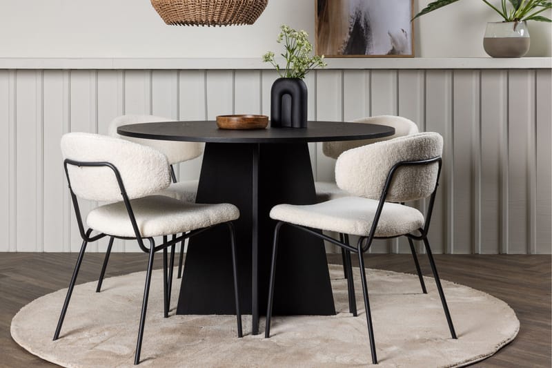 Bootcut Spisegruppe 110 cm Rund med 4 Chico Stole - Svart - Møbler - Borde - Spisebordssæt