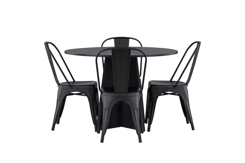 Bootcut Spisegruppe 110 cm Rund med 4 Tempe Stole, Sort
