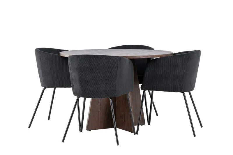 Bootcut Spisegruppe 110 cm Rundt med 4 Berit stole, Mocca/Sort