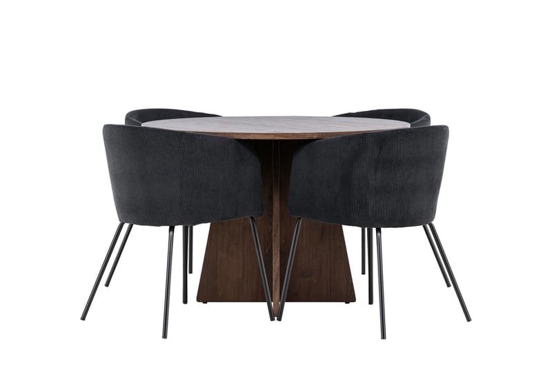 Bootcut Spisegruppe 110 cm Rundt med 4 Berit stole - Mocca/Sort - Møbler - Borde - Spisebordssæt