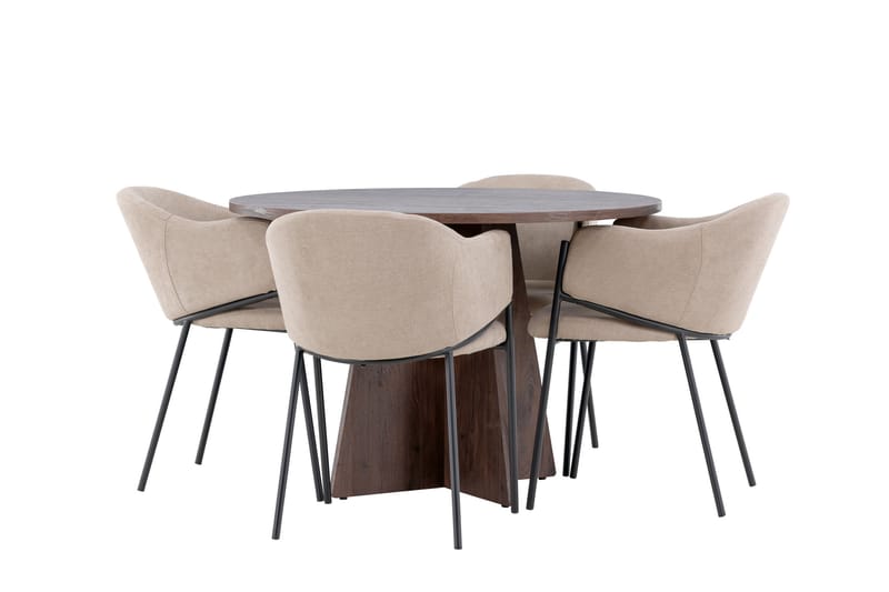 Bootcut Spisegruppe 110 cm Rundt med 4 Evelina stole - Mocca/Beige - Møbler - Borde - Spisebordssæt