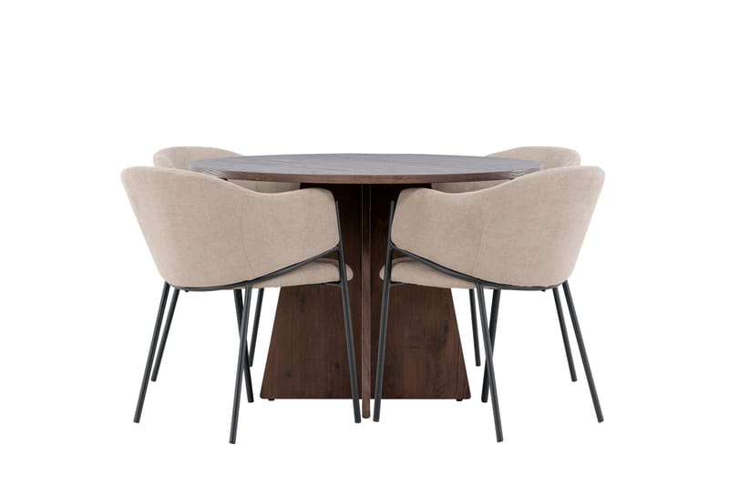 Bootcut Spisegruppe 110 cm Rundt med 4 Evelina stole - Mocca/Beige - Møbler - Borde - Spisebordssæt
