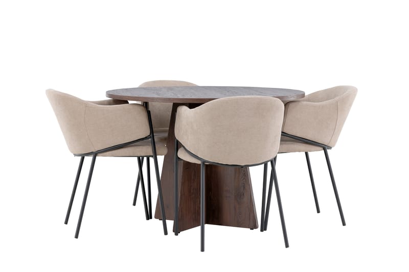 Bootcut Spisegruppe 110 cm Rundt med 4 Evelina stole - Mocca/Beige - Møbler - Borde - Spisebordssæt