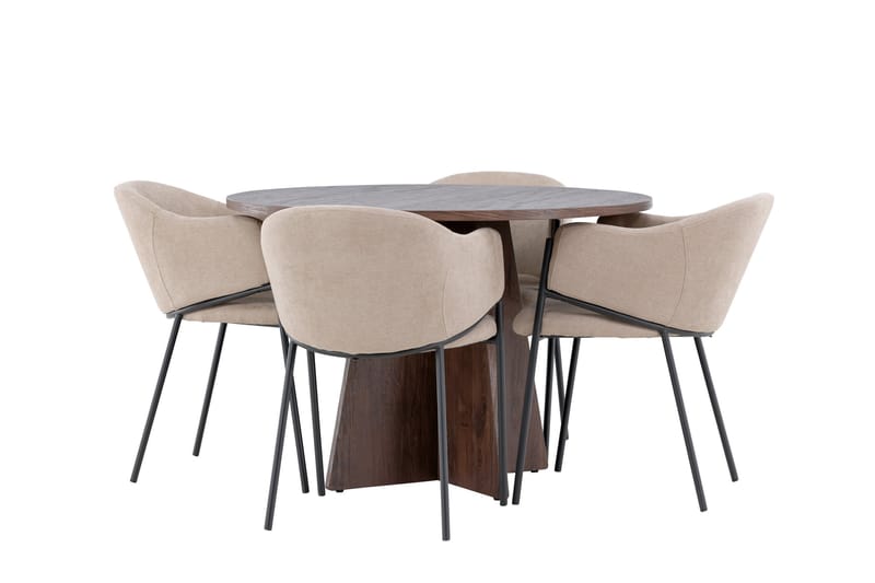 Bootcut Spisegruppe 110 cm Rundt med 4 Evelina stole - Mocca/Beige - Møbler - Borde - Spisebordssæt