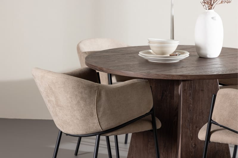 Bootcut Spisegruppe 110 cm Rundt med 4 Evelina stole - Mocca/Beige - Møbler - Borde - Spisebordssæt