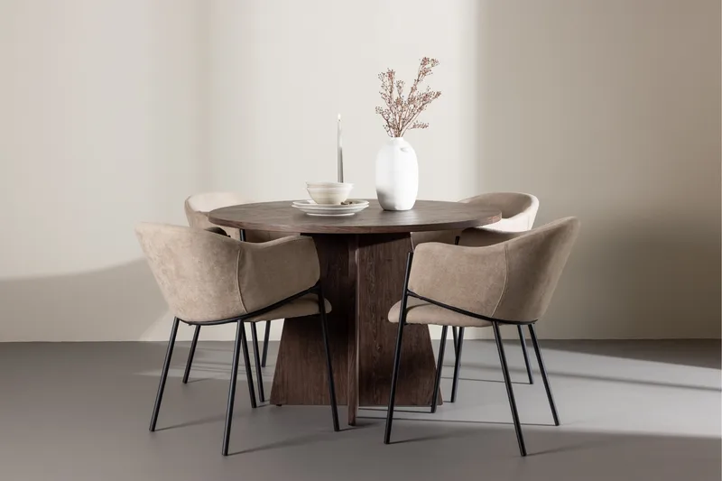 Bootcut Spisegruppe 110 cm Rundt med 4 Evelina stole - Mocca/Beige - Møbler - Borde - Spisebordssæt