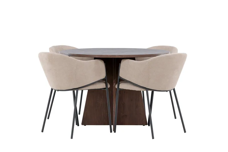 Bootcut Spisegruppe 110 cm Rundt med 4 Evelina stole - Mocca/Beige - Møbler - Borde - Spisebordssæt