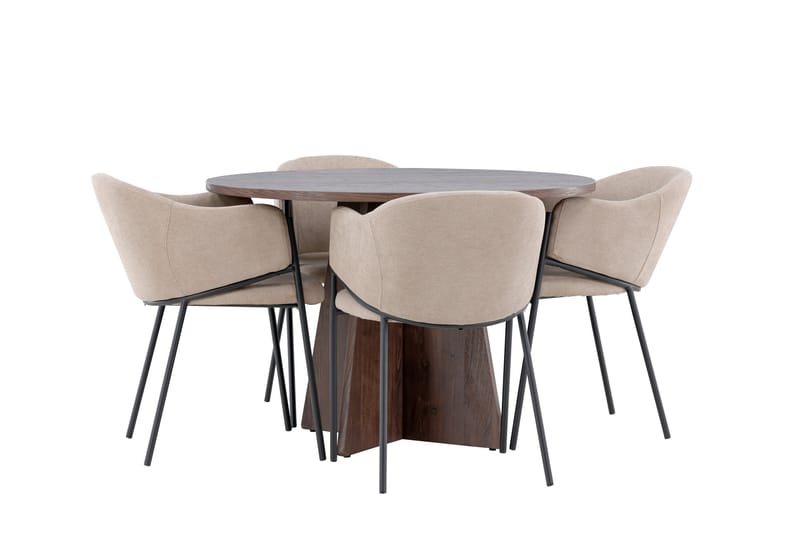 Bootcut Spisegruppe 110 cm Rundt med 4 Evelina stole - Mocca/Beige - Møbler - Borde - Spisebordssæt