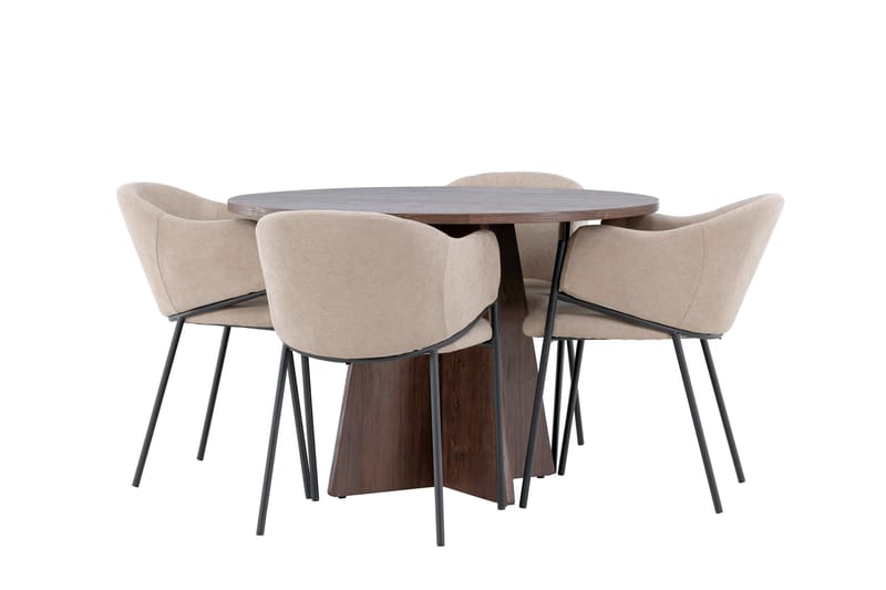 Bootcut Spisegruppe 110 cm Rundt med 4 Evelina stole - Mocca/Beige - Møbler - Borde - Spisebordssæt