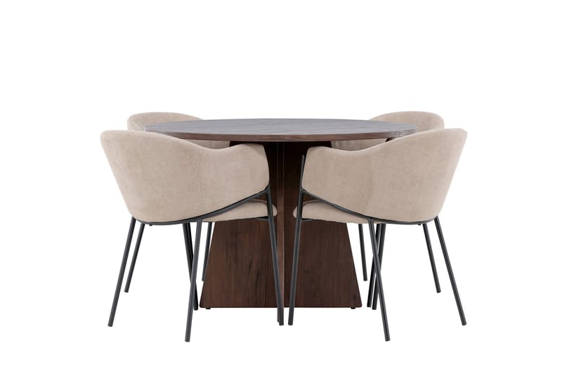 Bootcut Spisegruppe 110 cm Rundt med 4 Evelina stole - Mocca/Beige - Møbler - Borde - Spisebordssæt