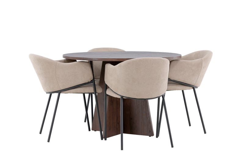 Bootcut Spisegruppe 110 cm Rundt med 4 Evelina stole - Mocca/Beige - Møbler - Borde - Spisebordssæt