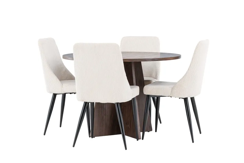 Bootcut Spisegruppe 110 cm Rundt med 4 Leone stole, Mocca/Beige