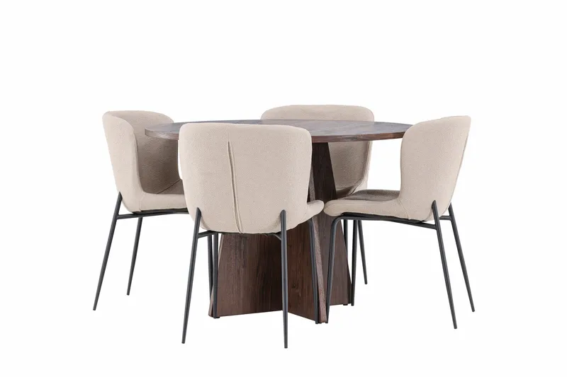 Bootcut Spisegruppe 110 cm Rundt med 4 Modesto stole, Mocca/Beige