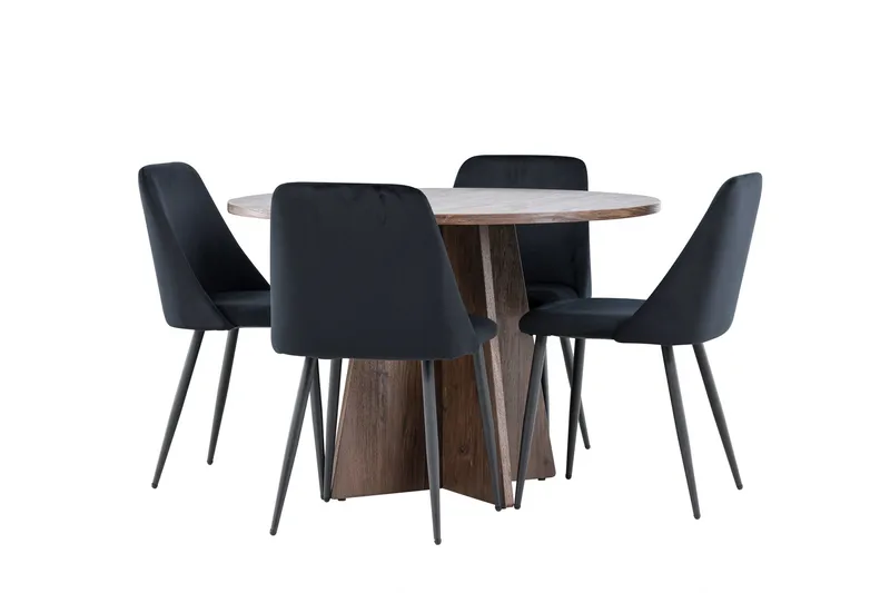 Bootcut Spisegruppe 110 cm Rundt med 4 Night stole, Mocca/Sort