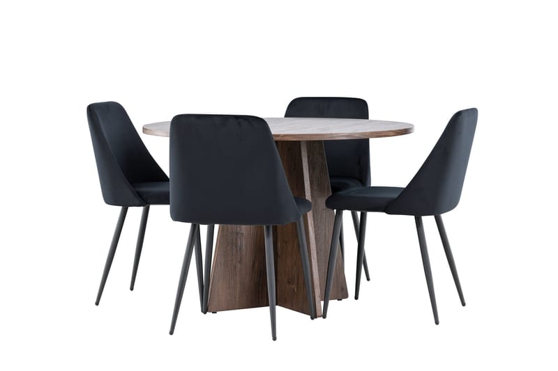 Bootcut Spisegruppe 110 cm Rundt med 4 Night stole, Mocca/Sort