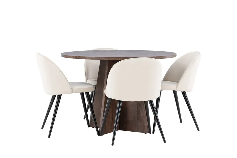 Bootcut Spisegruppe 110 cm Rundt med 4 Velvet stole, Mocca/Beige