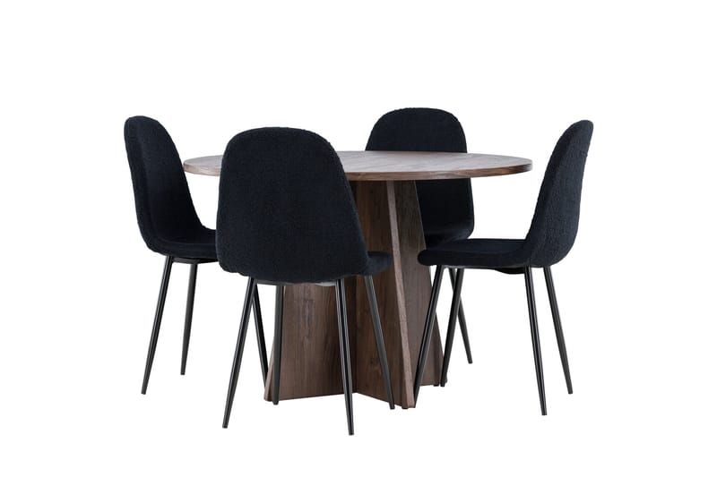 Bootcut Spisegruppe 110 cm Rundt med 4 Polar stole, Mocca/Sort