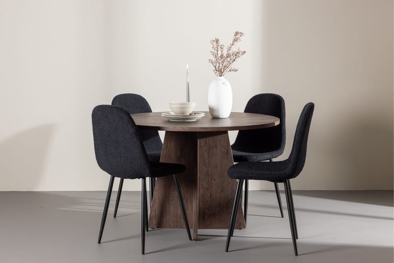 Bootcut Spisegruppe 110 cm Rundt med 4 Polar stole - Mocca/Sort - Møbler - Borde - Spisebordssæt