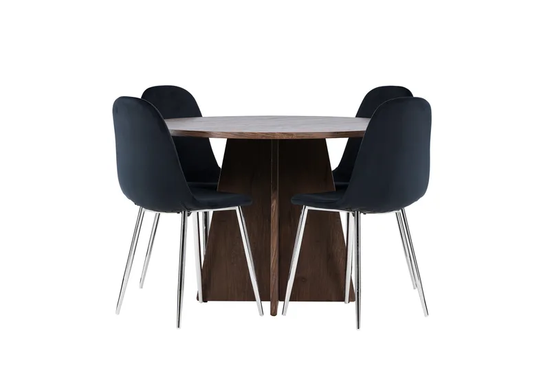 Bootcut Spisegruppe 110 cm Rundt med 4 Polar stole, Mocca/Sort